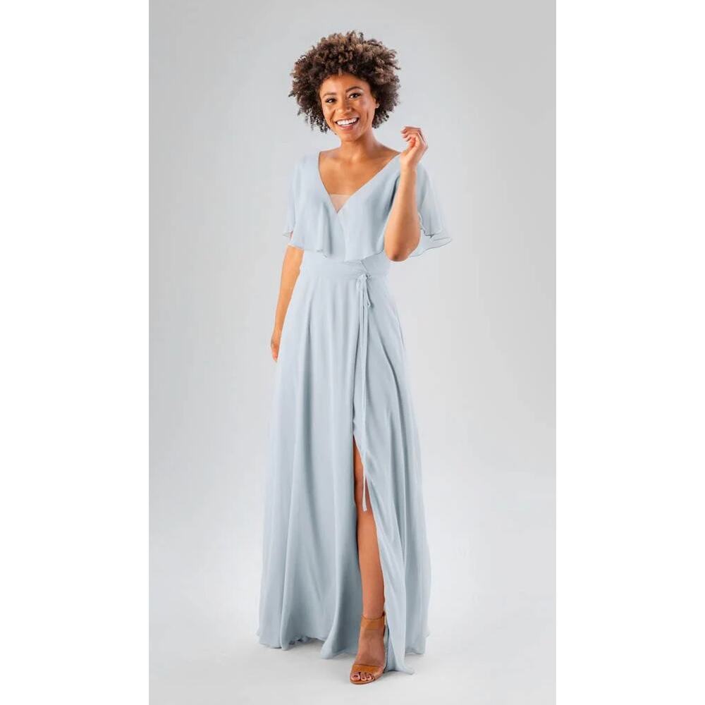 Kennedy Blue Courtney Bridesmaid Dress‎ Long Chiffon Gown Sz 6 Fog Powder Blue